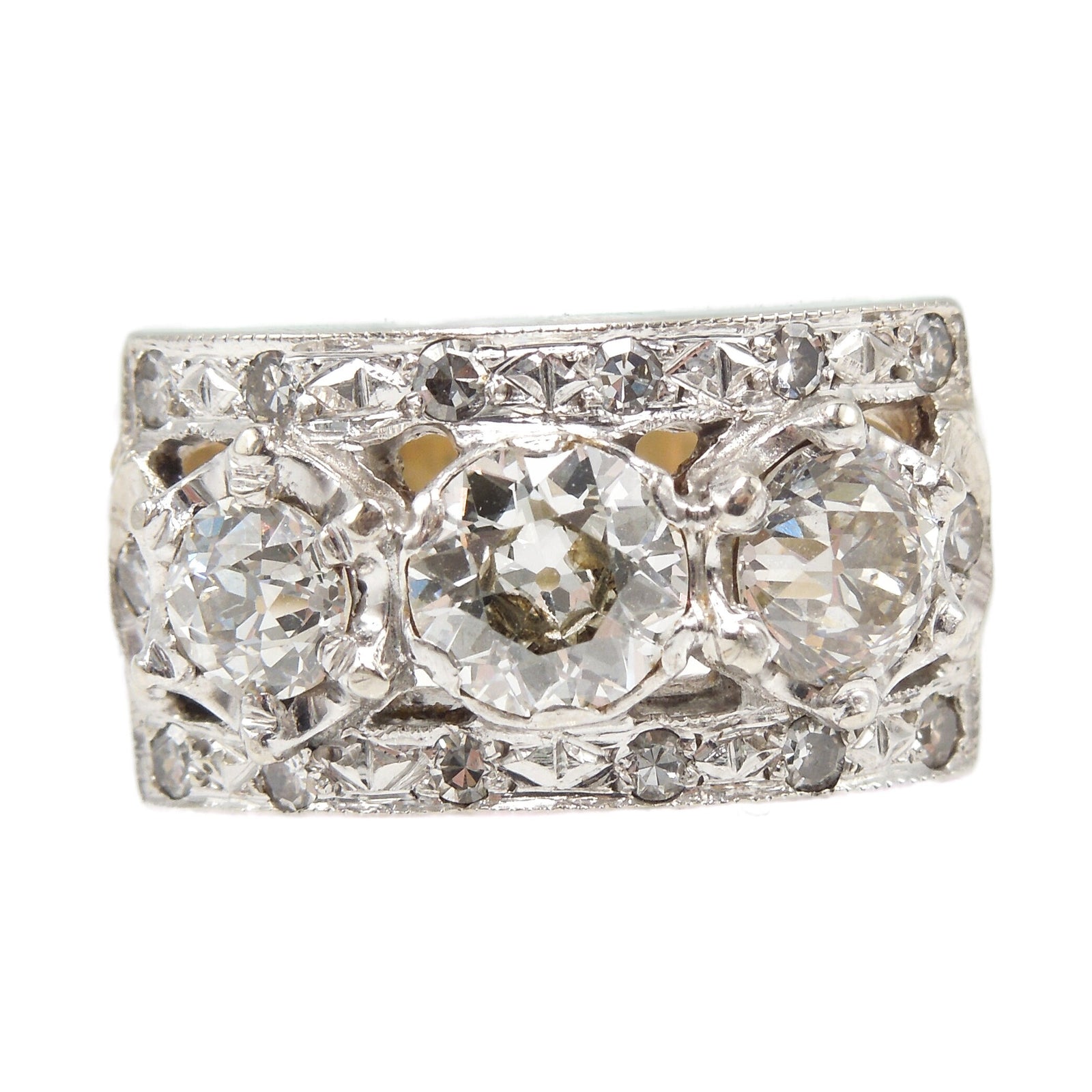 Antique Art Deco 1.51ct European Cut Diamond Band in White & Yellow Gold