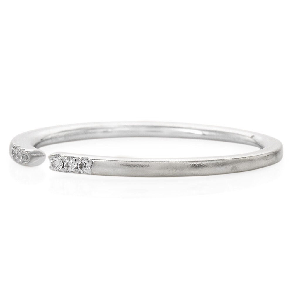 Estate 18K White Gold & Diamond Thin Open Band