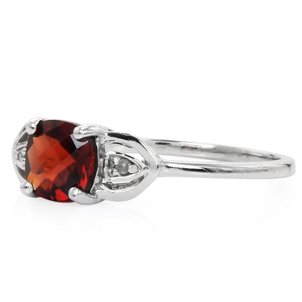 Checkerboard Cut Cushion Shaped Garnet Ring with Diamonds in White Gold