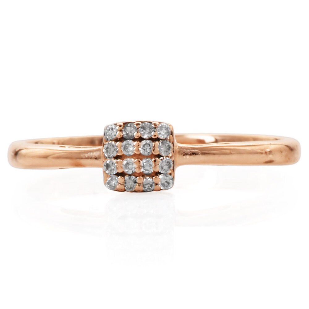 Rose Gold and Diamond Geometric Square Stackable Ring