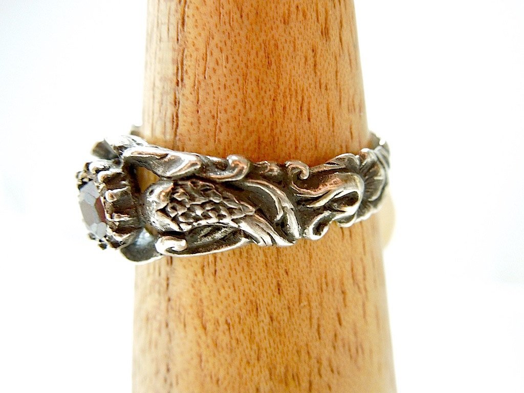 Renaissance Spanish Dolphin Ring - White Sapphire and Sterling