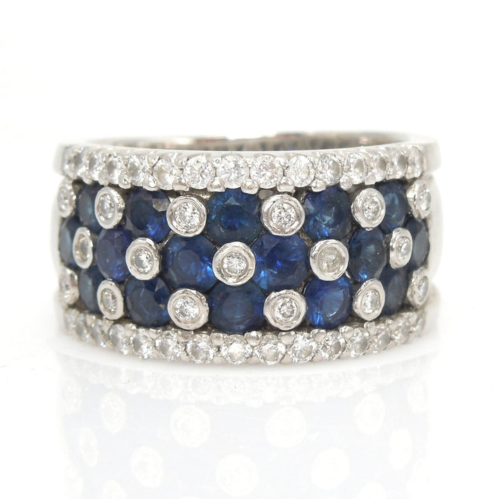 Vintage Gregg Ruth Wide Sapphire and Diamond Band in 18K White Gold