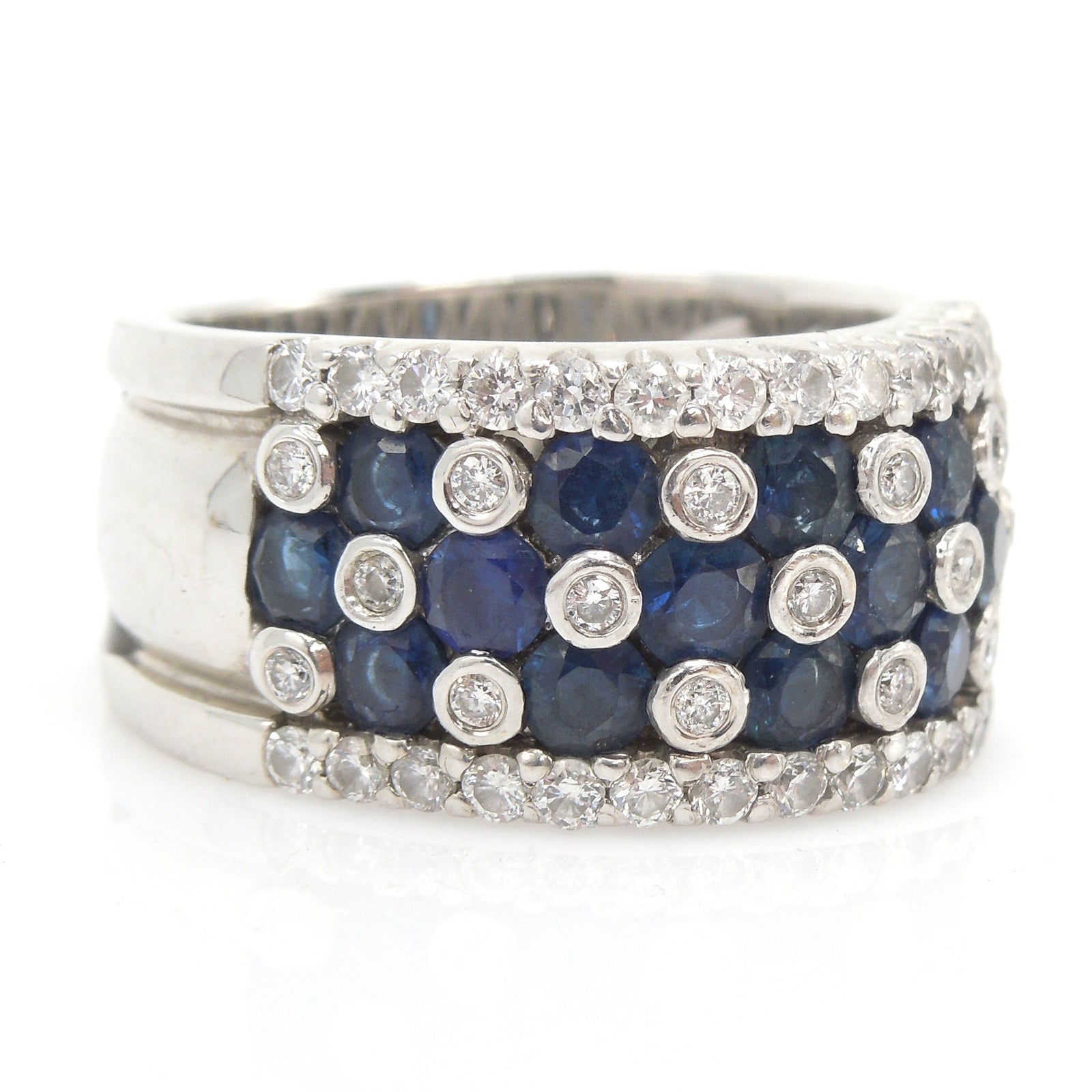 Vintage Gregg Ruth Wide Sapphire and Diamond Band in 18K White Gold