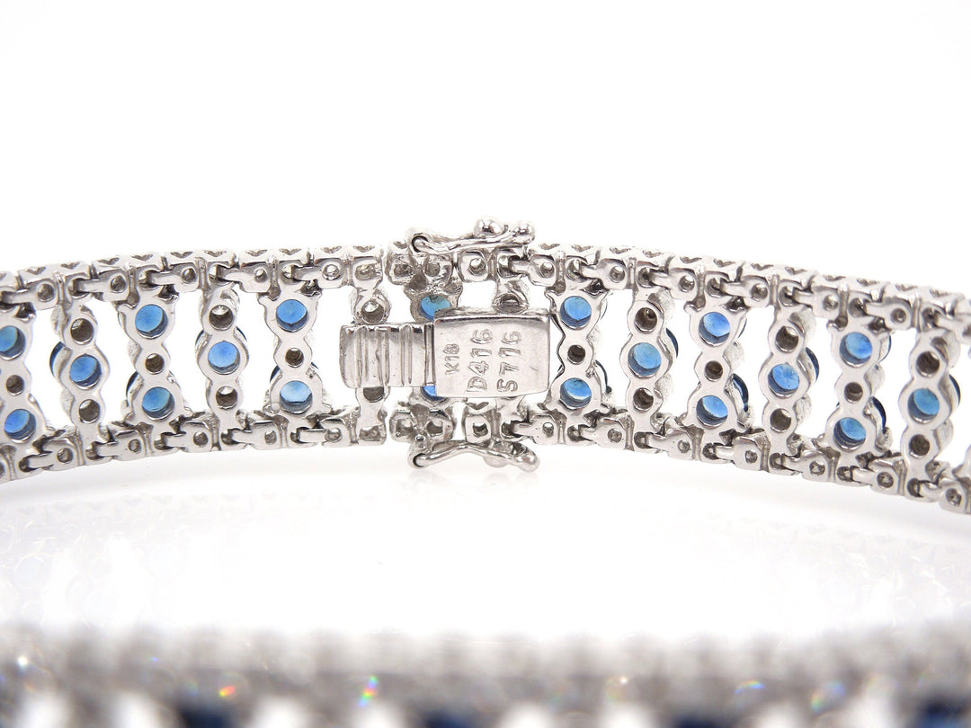 Vintage Wide Gregg Ruth Diamond and Sapphire Bracelet in 18K White Gold