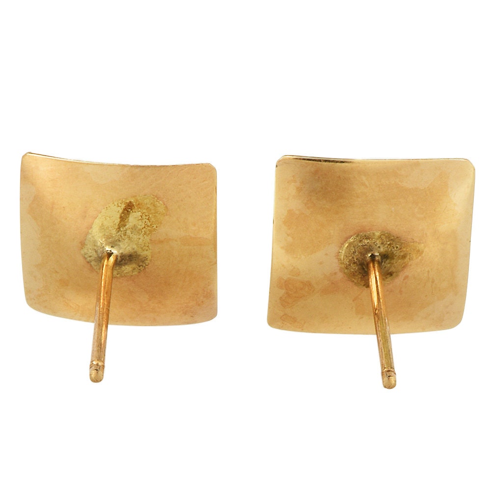 Vintage Gold and Pearl Square Stud Earrings