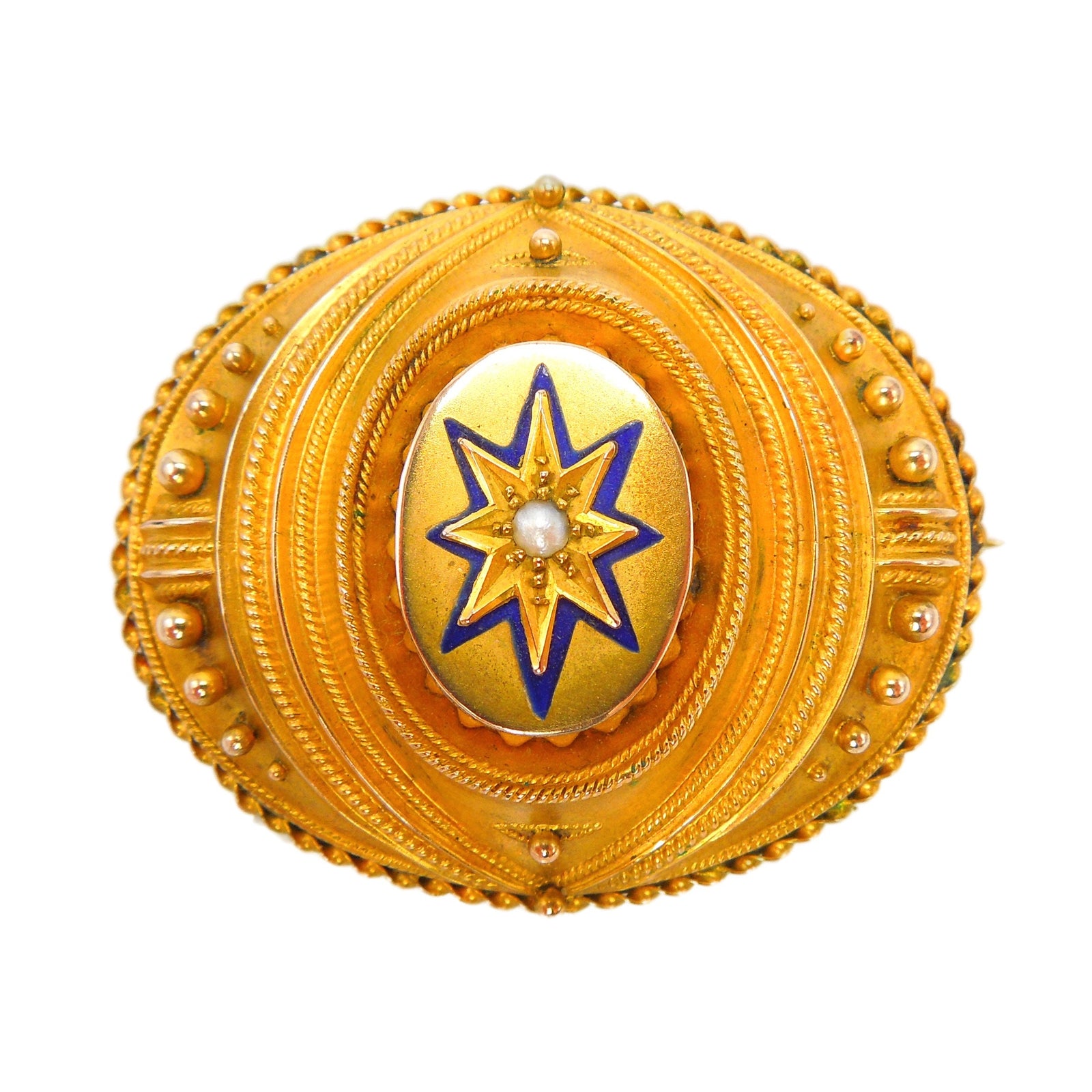 Antique Victorian Etruscan Revival Gold Mourning Locket with Back Glass