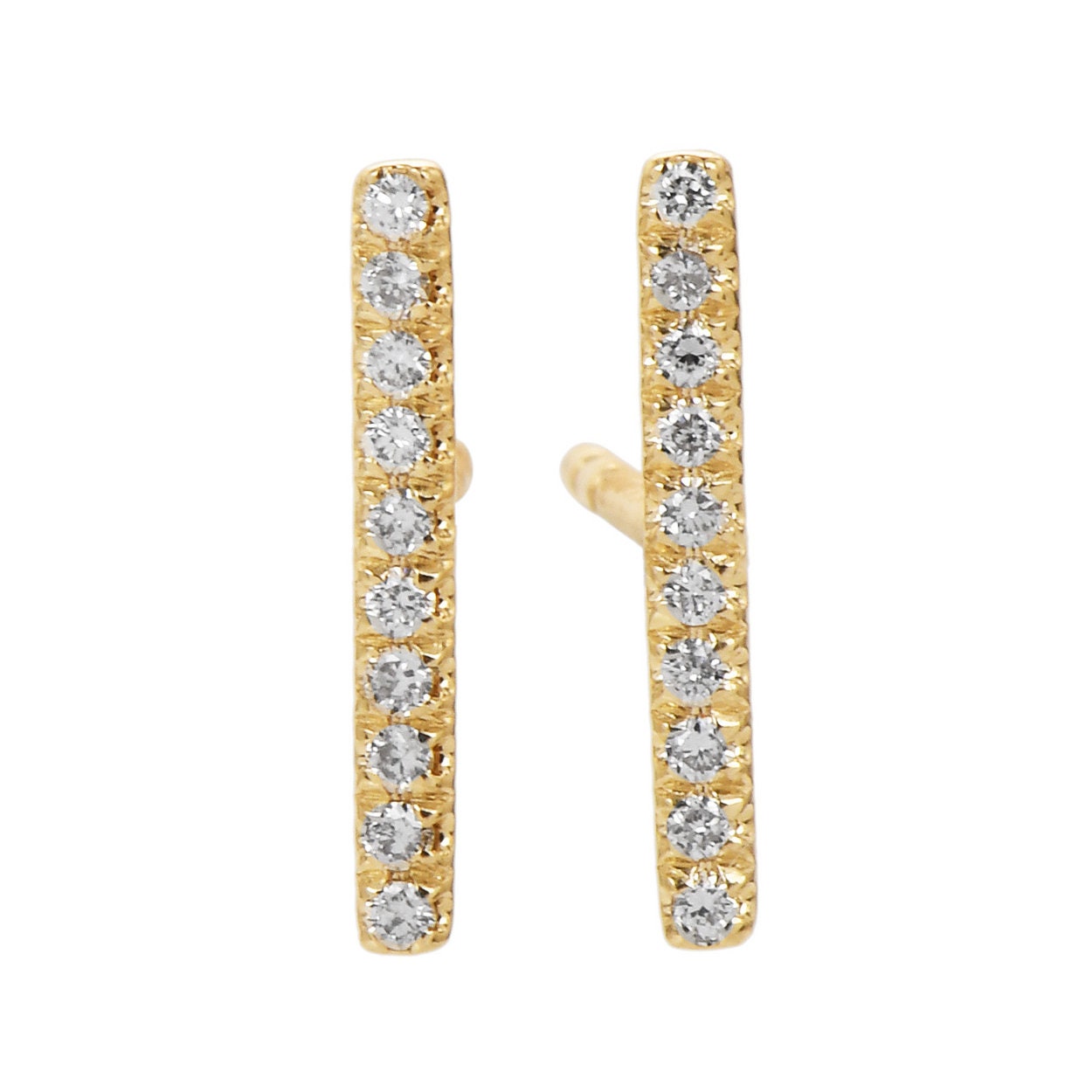 14K Yellow Gold Diamond Bar Earrings