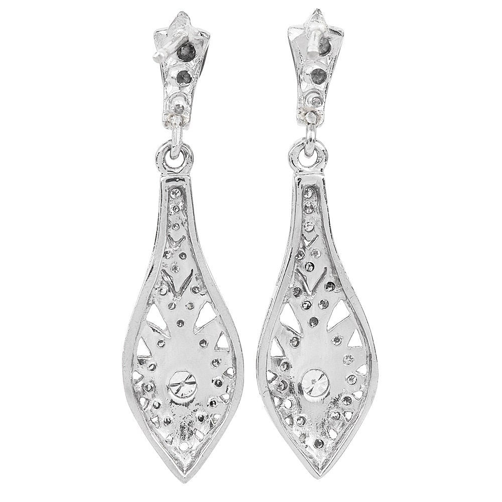 Art Deco Style 18K White Gold Diamond Drop Earrings