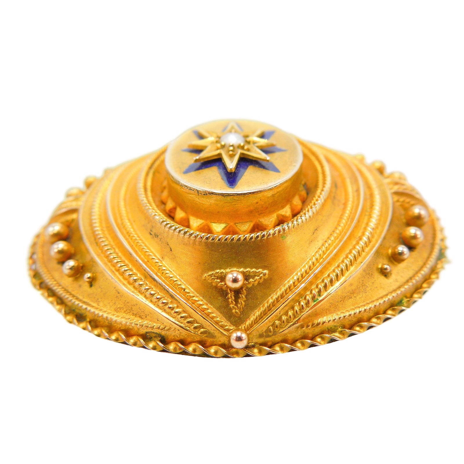 Antique Victorian Etruscan Revival Gold Mourning Locket with Back Glass