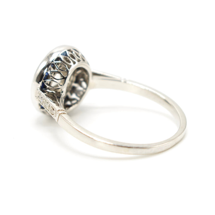 Platinum Art Deco 0.52ct European Cut Diamond and Sapphire Target Engagement Ring