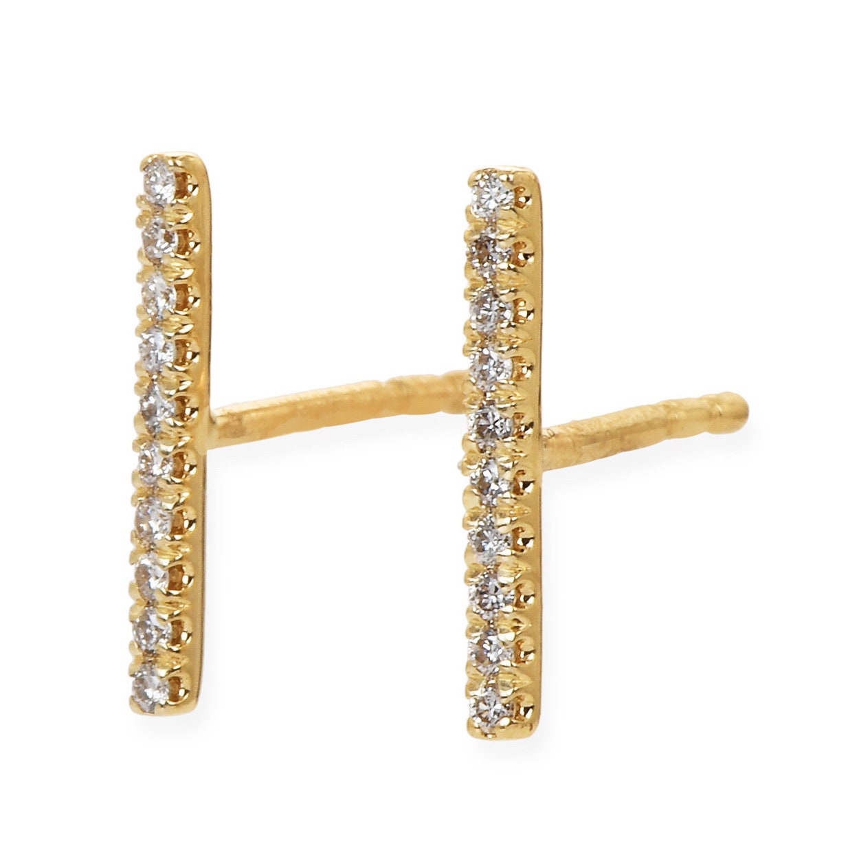 14K Yellow Gold Diamond Bar Earrings