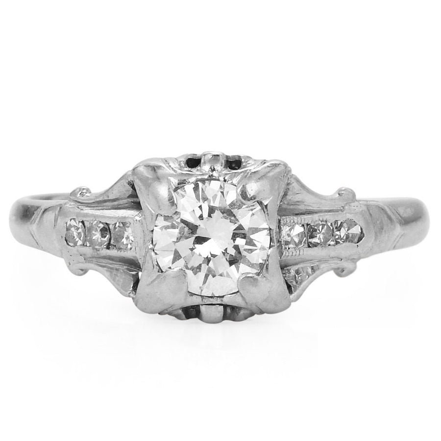Art Deco 18K White Gold and 0.42ct Diamond Engagement Ring