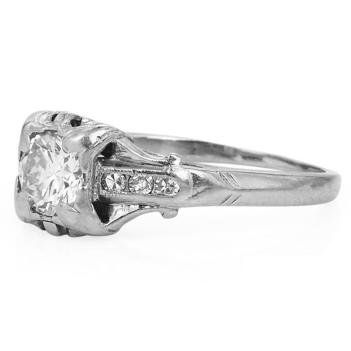 Art Deco 18K White Gold and 0.42ct Diamond Engagement Ring