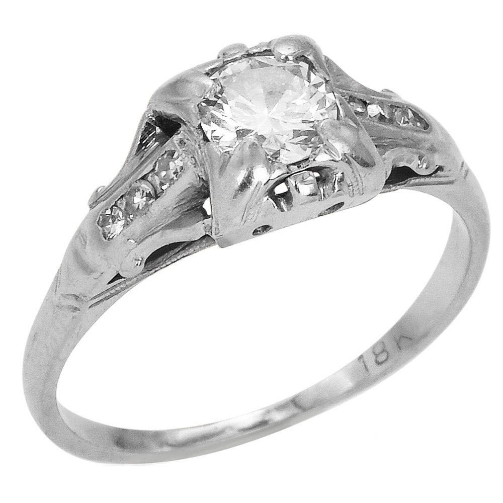 Art Deco 18K White Gold and 0.42ct Diamond Engagement Ring