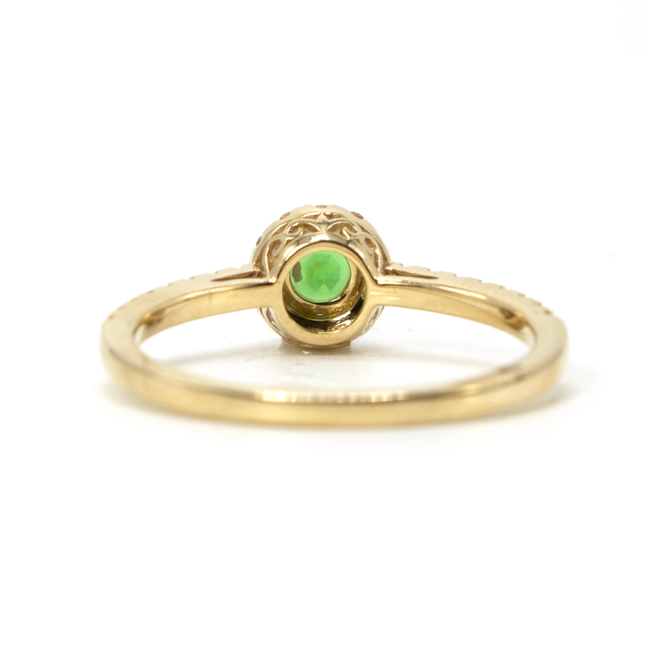 Round Green Tsavorite Garnet Engagement Ring with Diamond Halo in 14K Yellow Gold