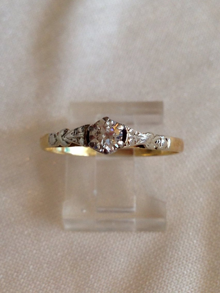 English Deco Quarter Carat Diamond and Gold Ring