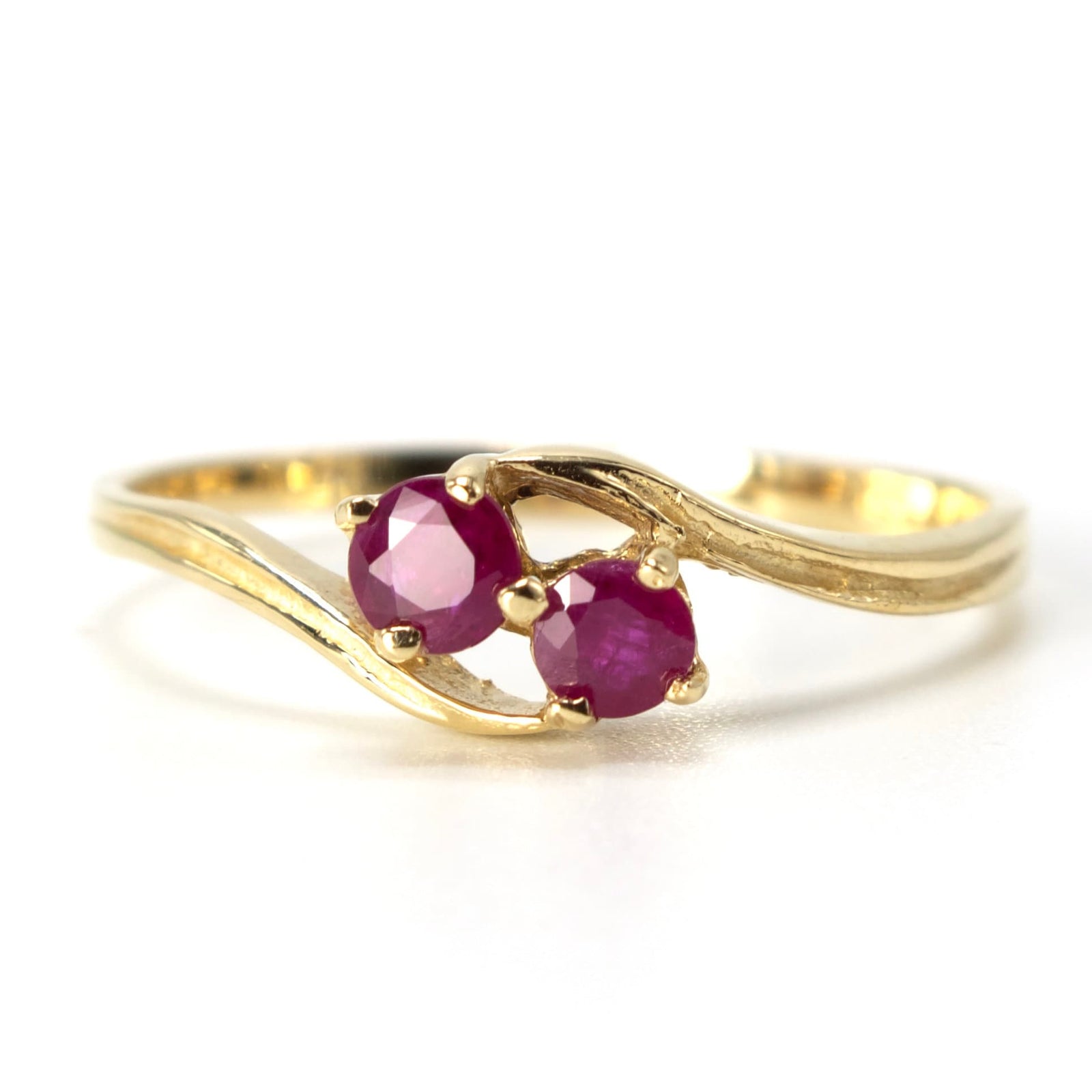 Ruby and Yellow Gold Two Stone Bypass Ring