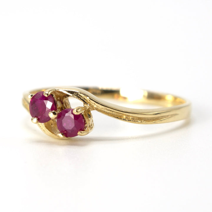 Ruby and Yellow Gold Two Stone Bypass Ring