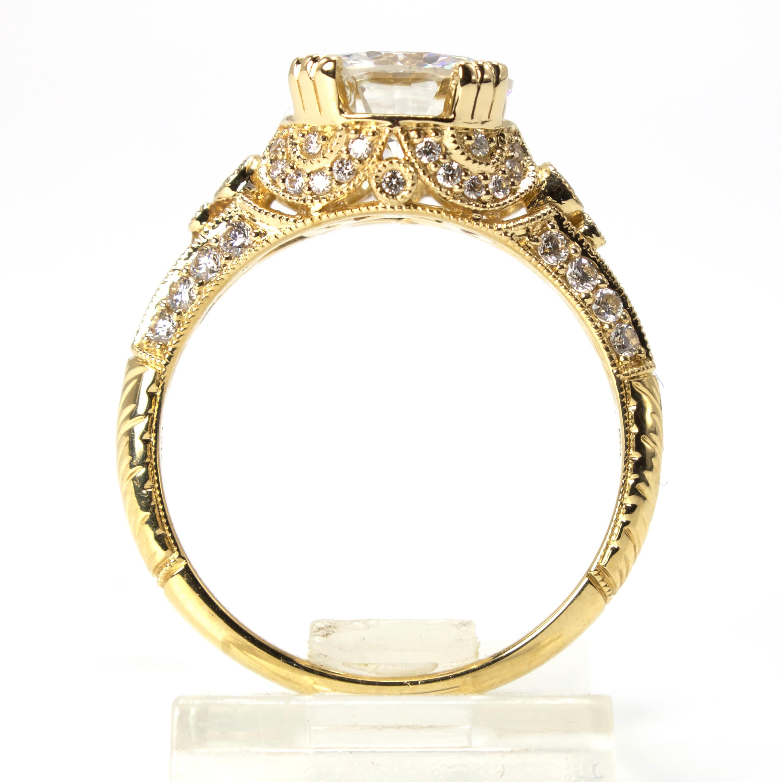 GIA 2.01 carat Diamond Solitaire in 18K Yellow Gold Art Deco Style Diamond Accented Solitaire