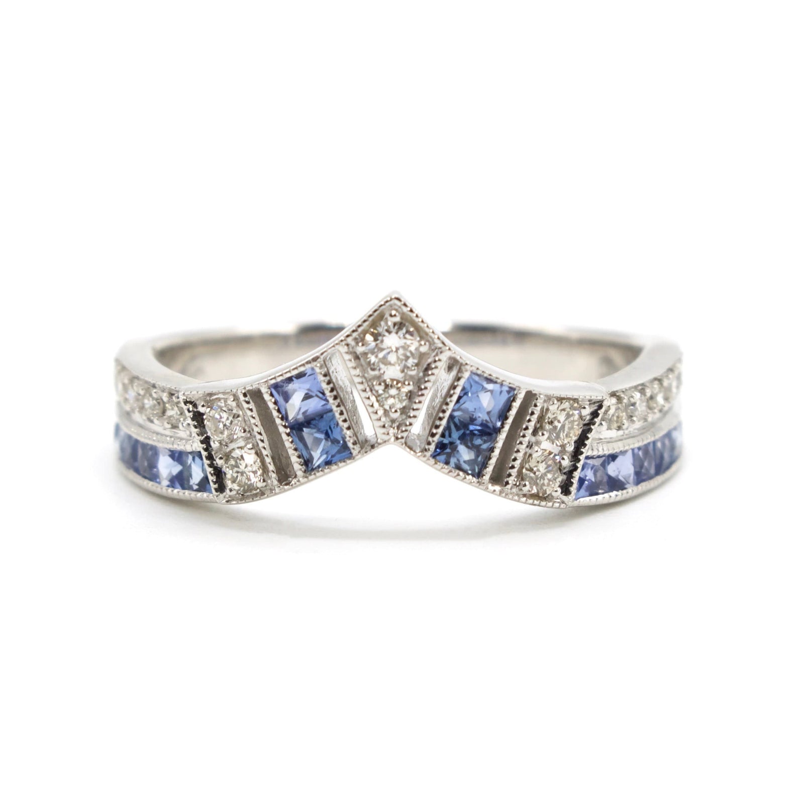 Sapphire and Diamond Tiara Style Contour Band in White Gold