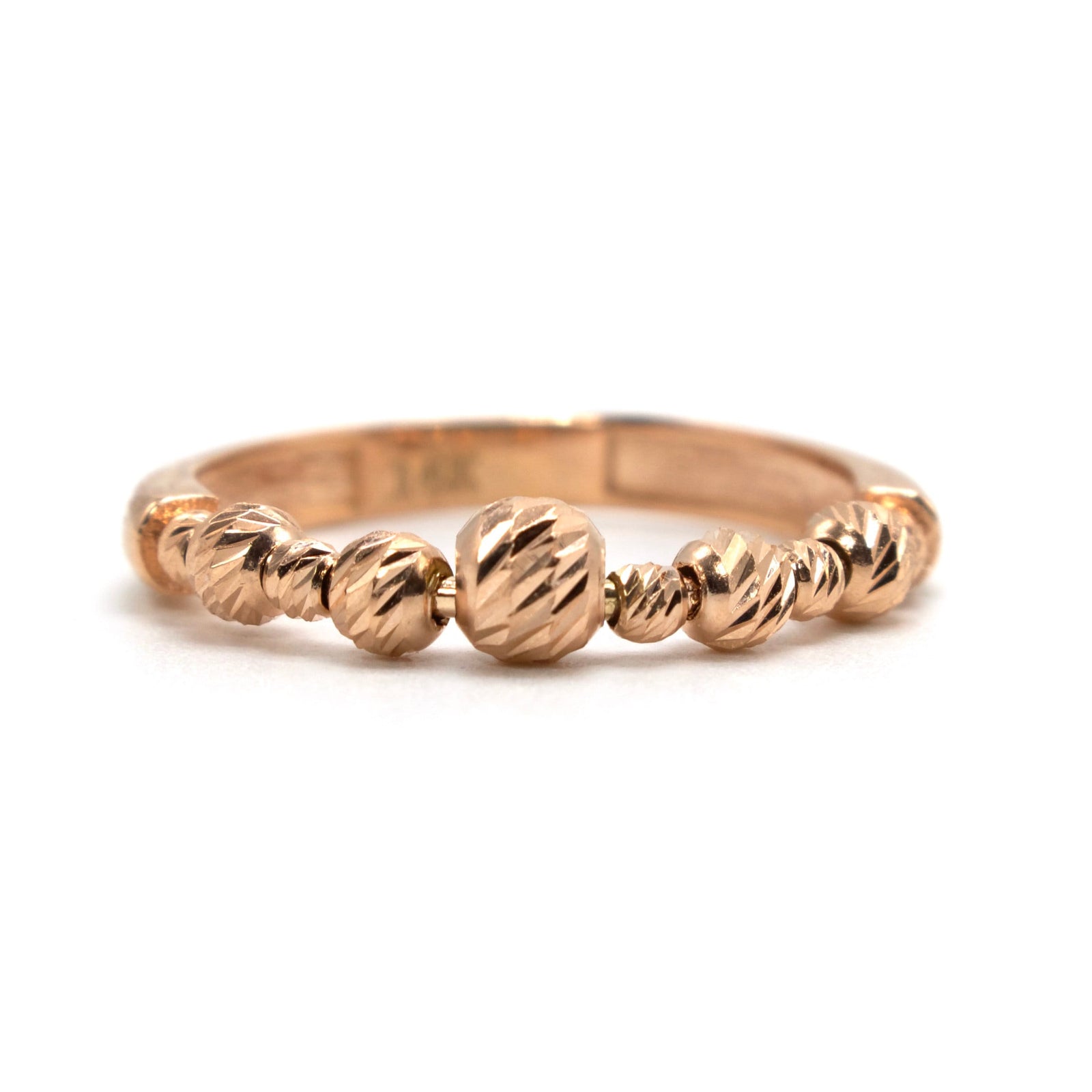 Diamond Cut Turkish Spinning Ball Rings in Rose Gold, Yellow Gold, and White Gold