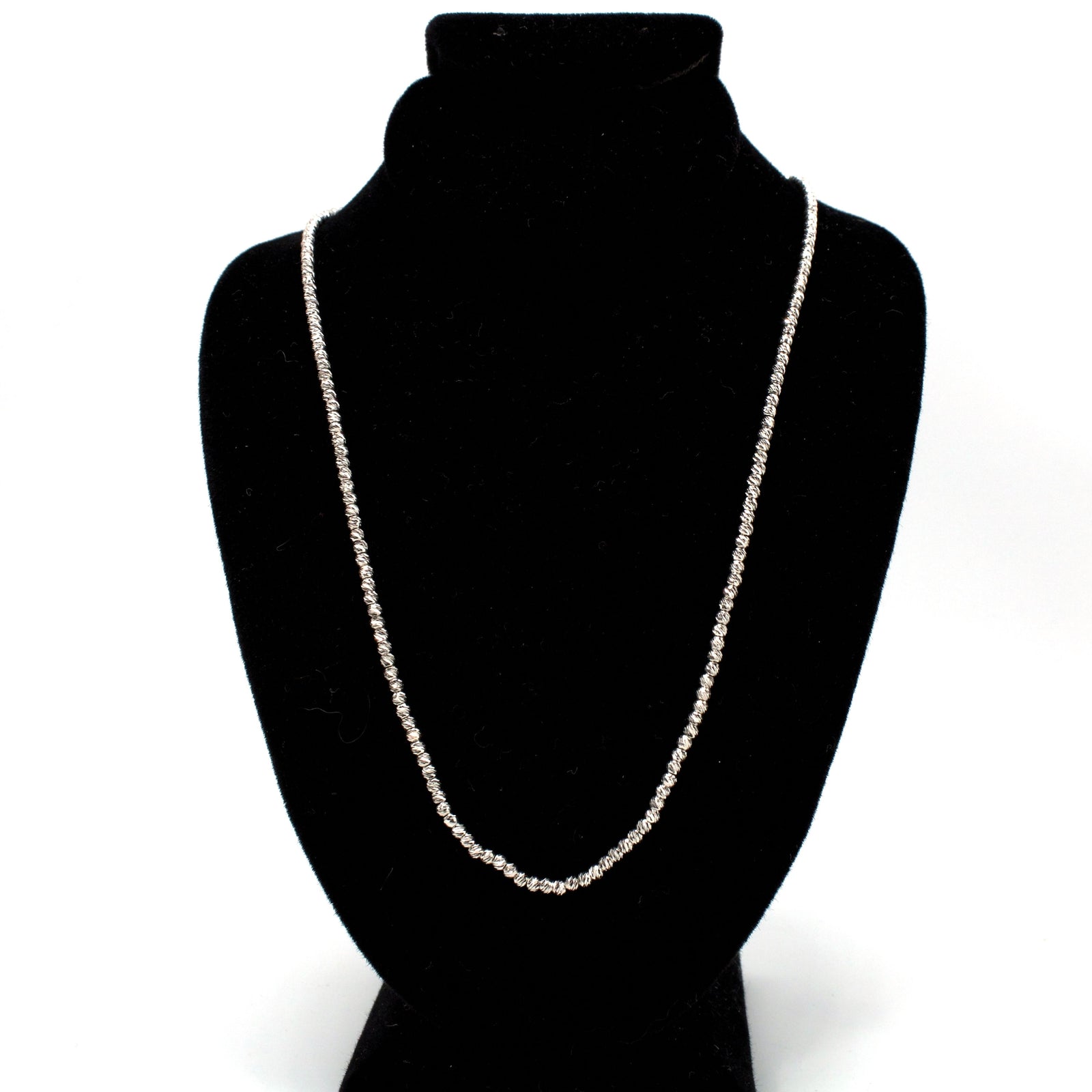 Adjustable Diamond Cut Beaded White Gold Necklace