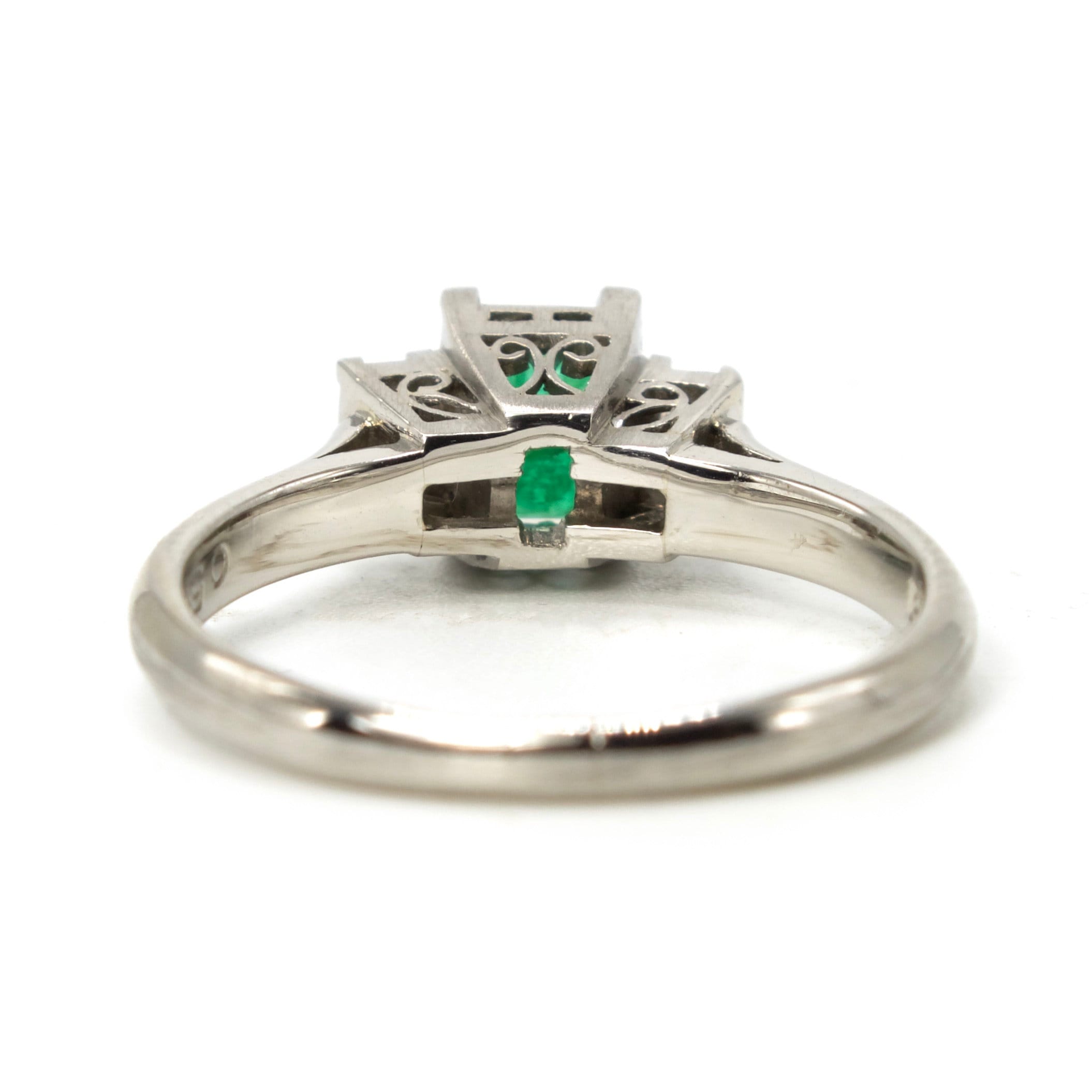 Estate Emerald and Diamond Three Stone Engagement Ring in Platinum