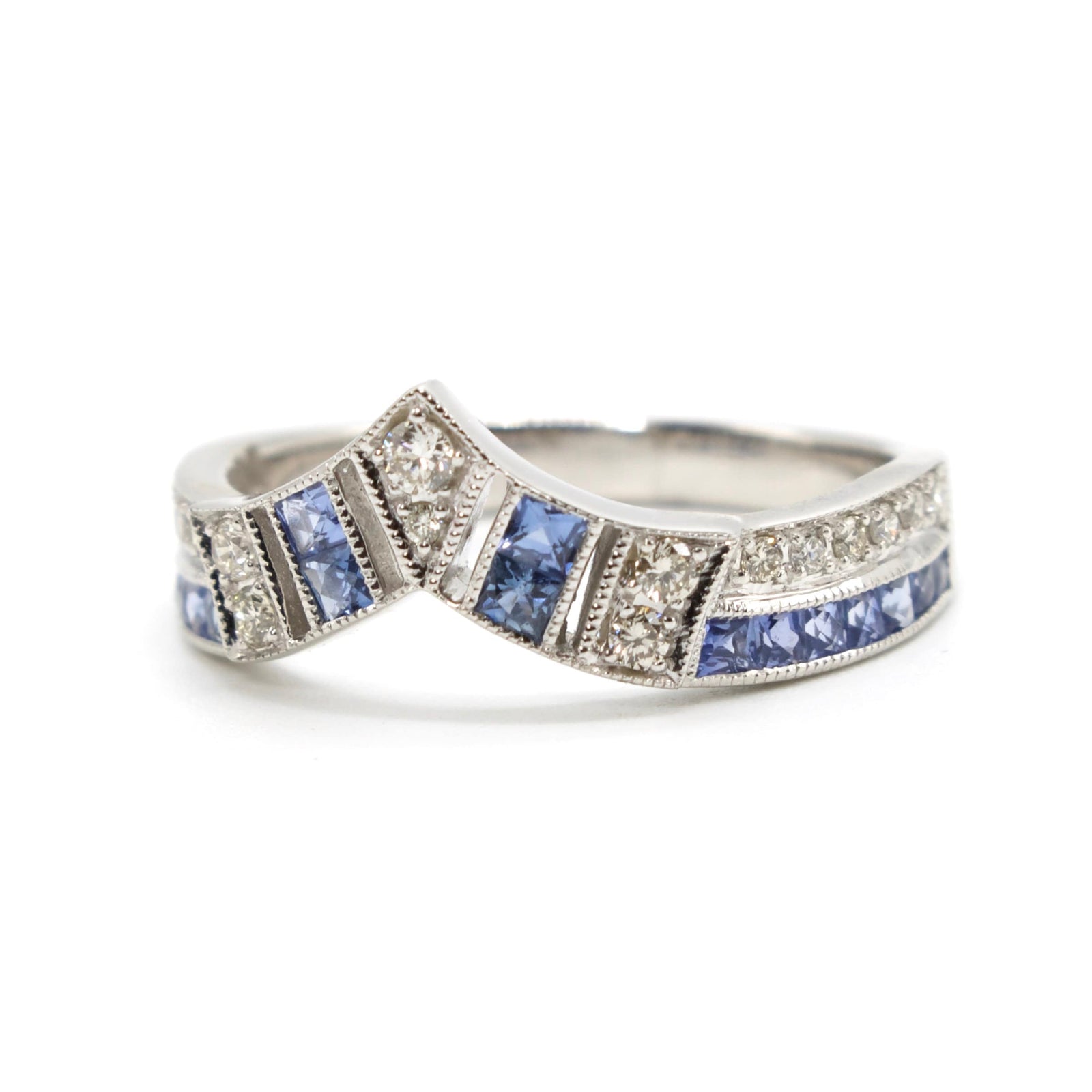 Sapphire and Diamond Tiara Style Contour Band in White Gold