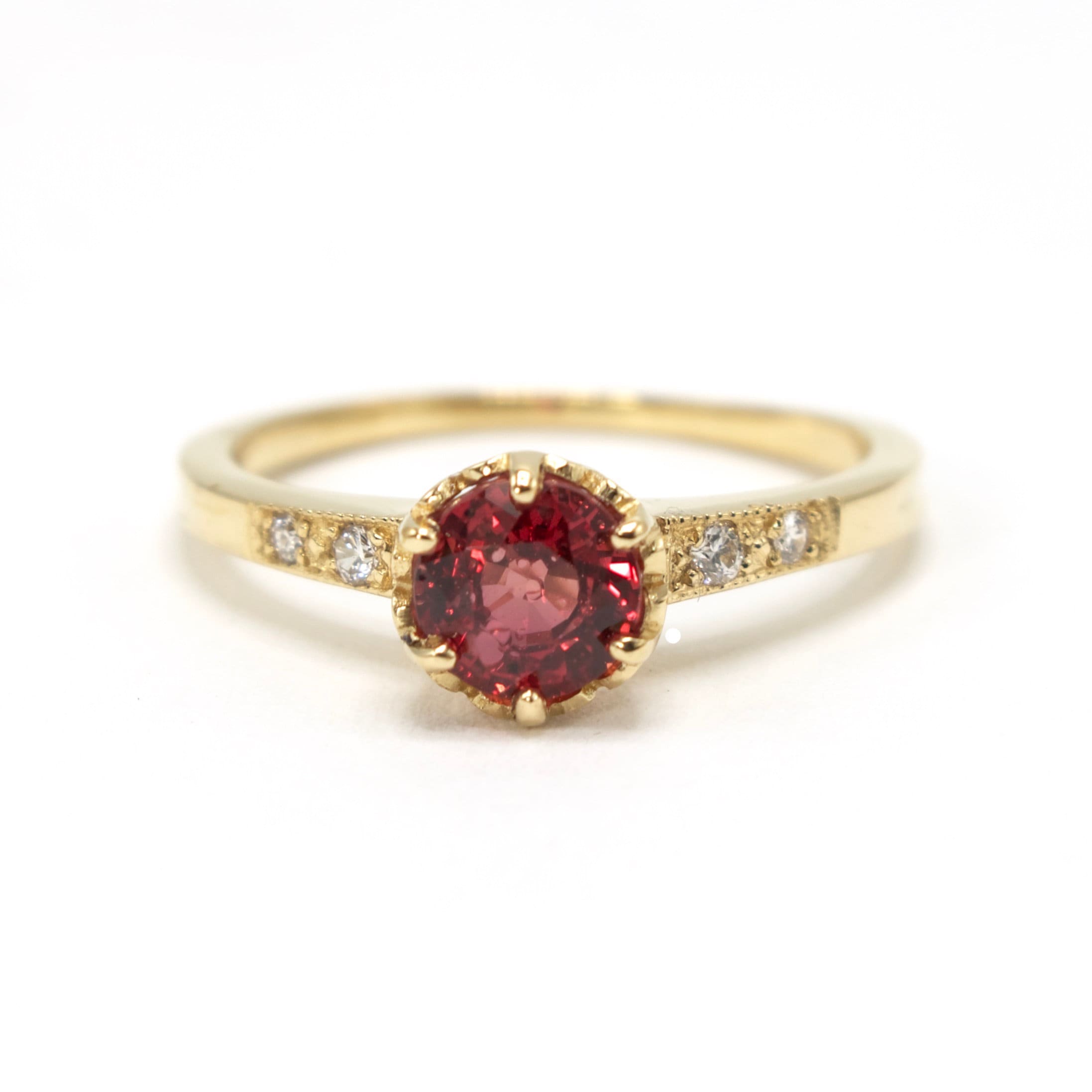 0.80 carat Bright Cherry Orange Sapphire in Edwardian Style 18K Yellow Gold Solitaire Ring