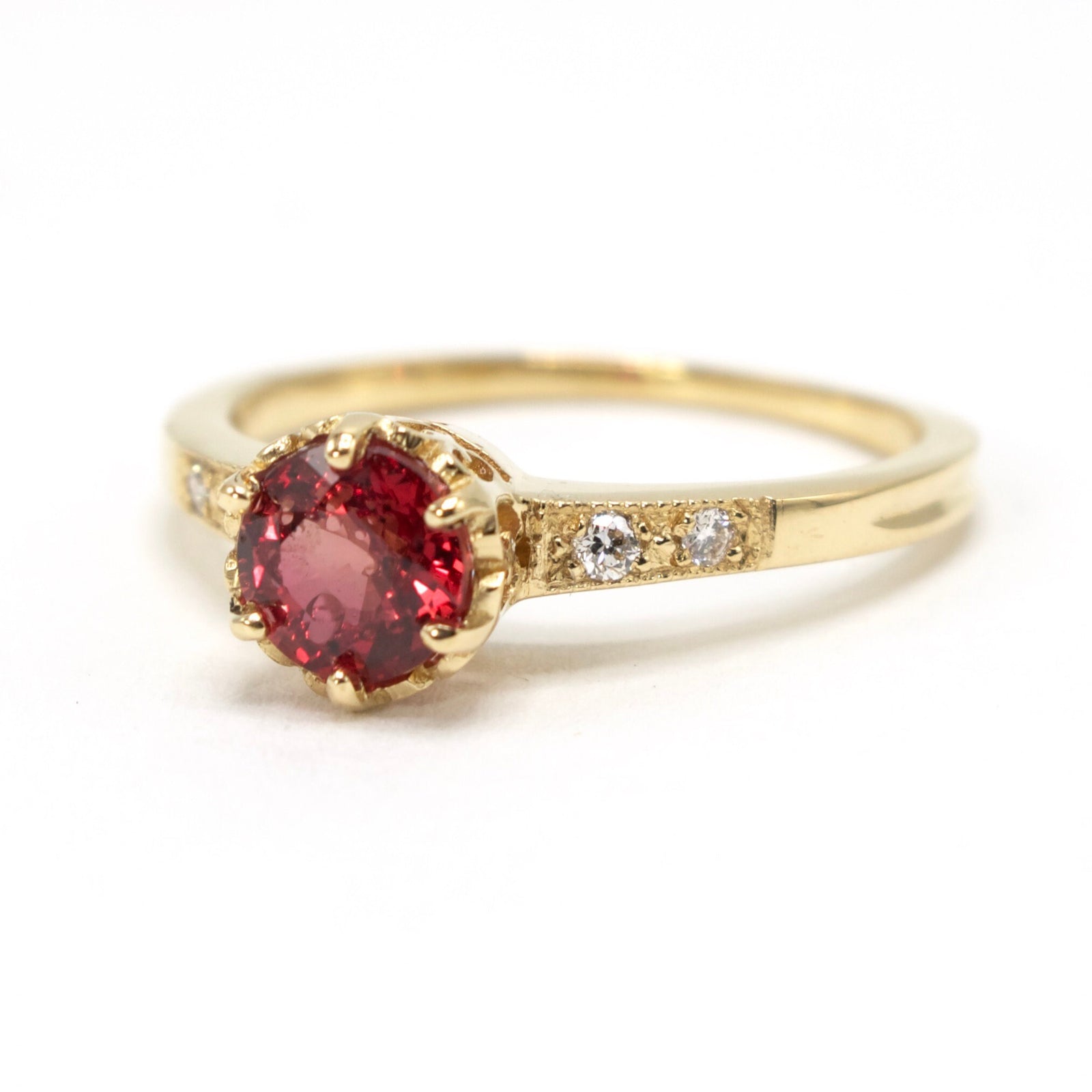 0.80 carat Bright Cherry Orange Sapphire in Edwardian Style 18K Yellow Gold Solitaire Ring