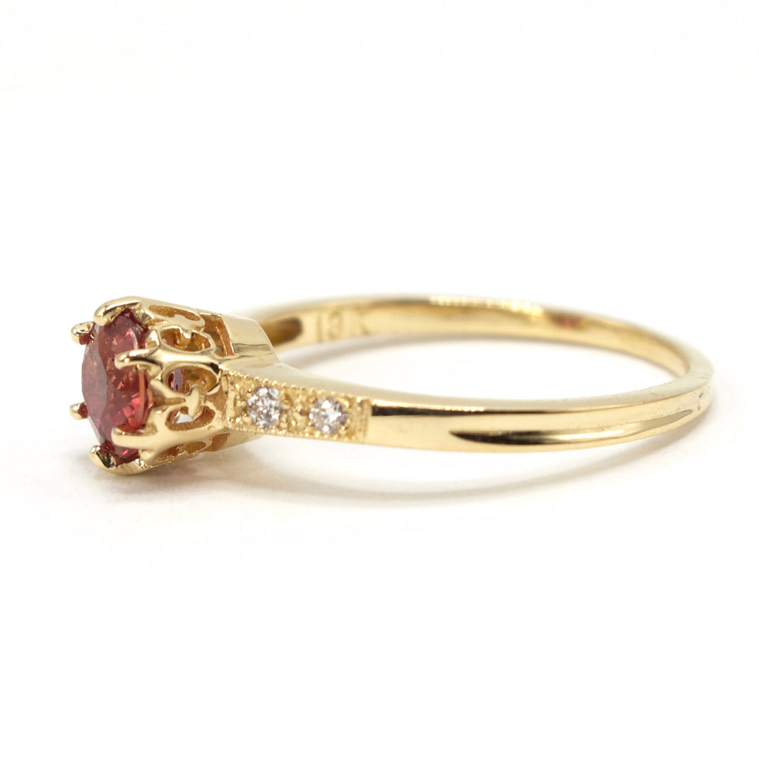 0.80 carat Bright Cherry Orange Sapphire in Edwardian Style 18K Yellow Gold Solitaire Ring