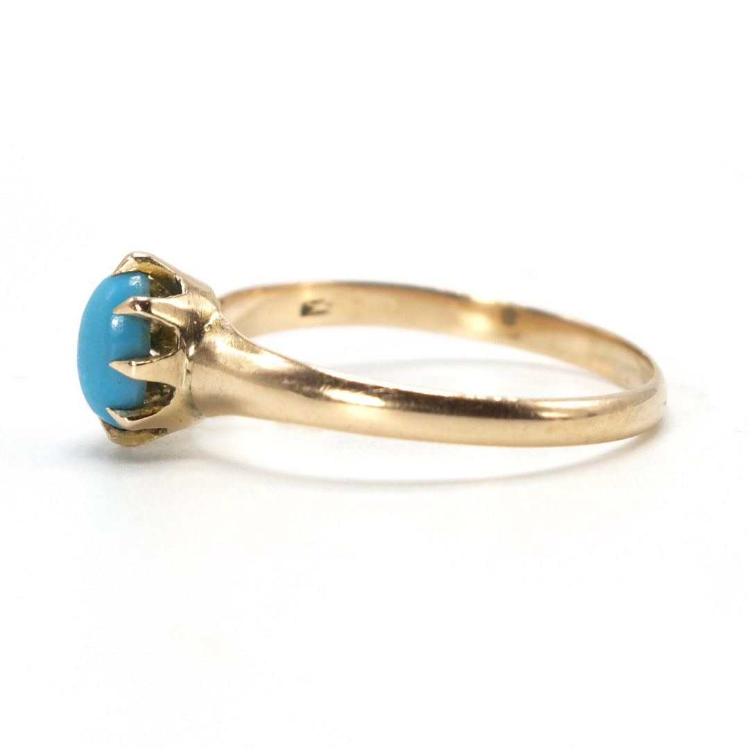 Victorian Oval Turquoise Solitaire Ring in Yellow Gold