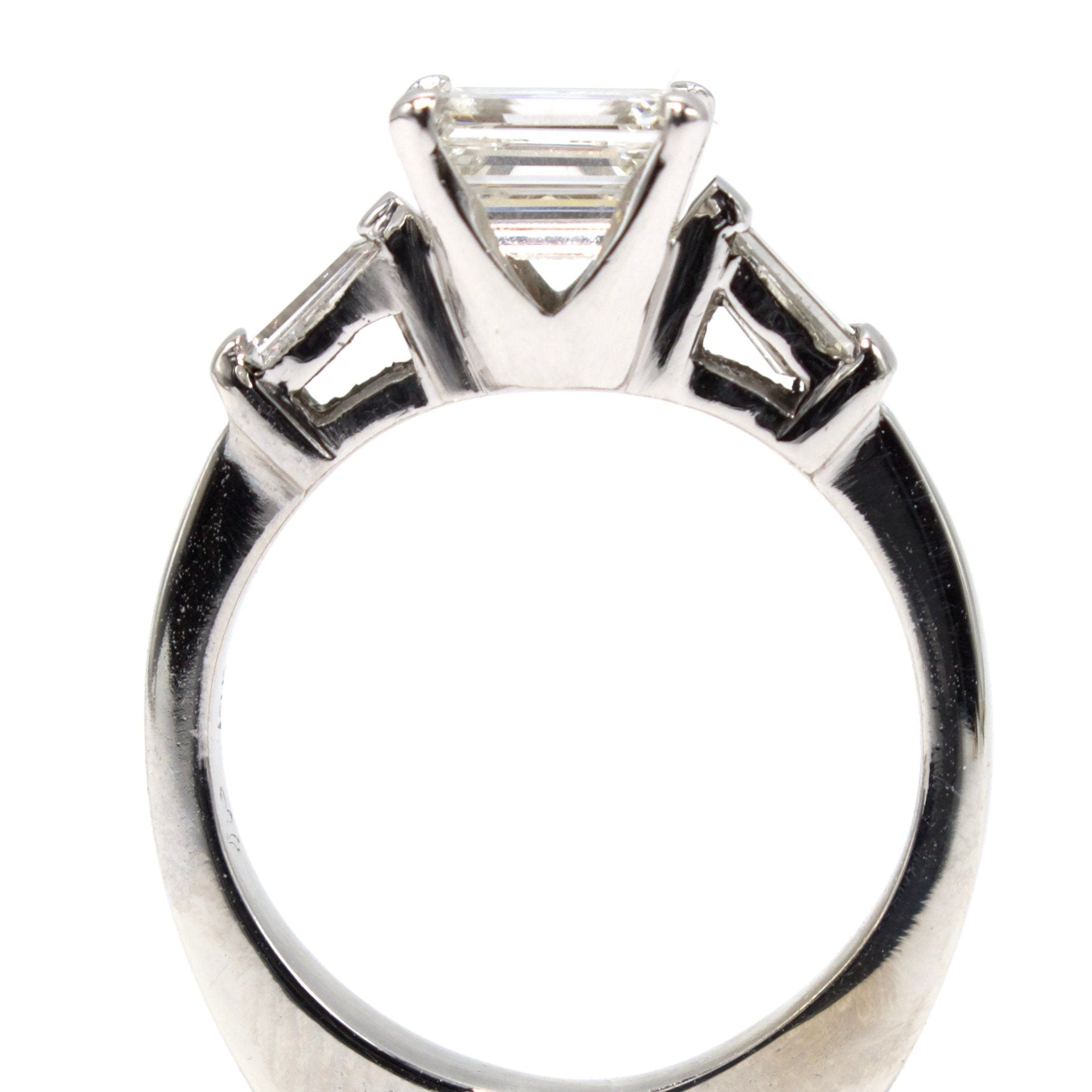 Light Carat East-West Emerald Cut Diamond Ring with Tapered Baguette and Contoured Band Bridal Set