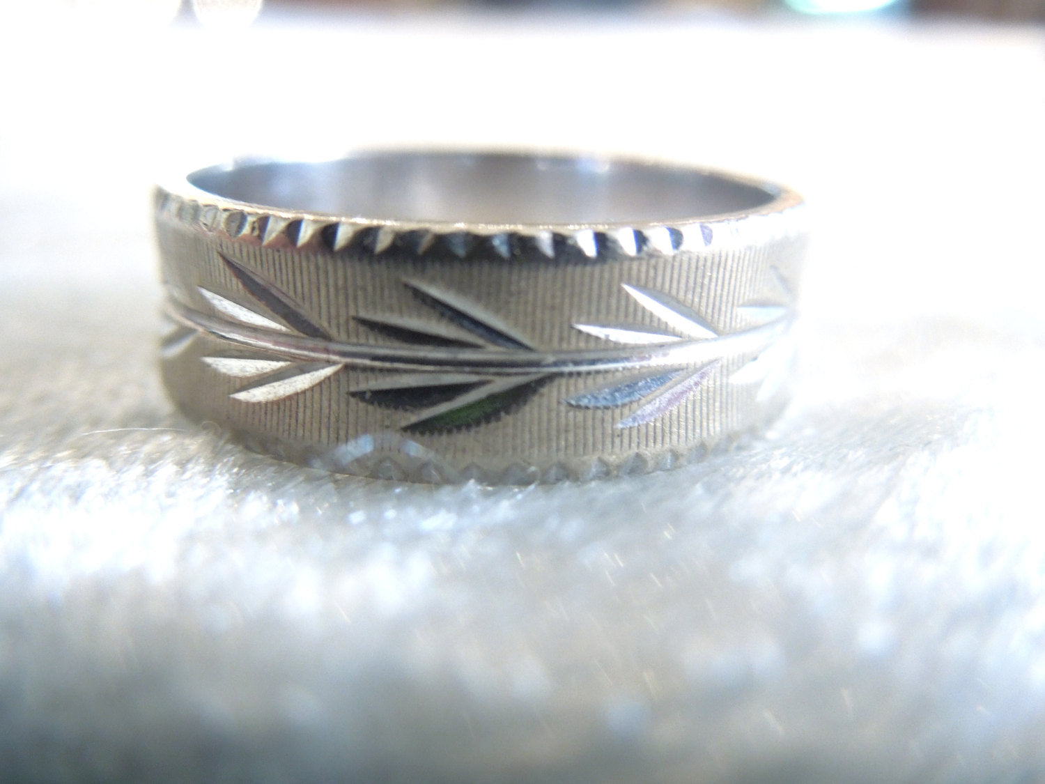 6mm 1950s 14K White Gold Engraved and Milgrained Wedding Band