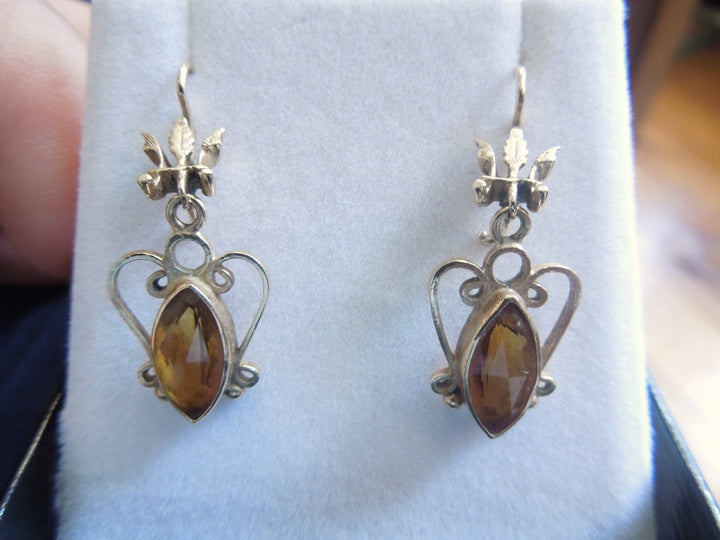 Victorian Marquis Bezel Set Citrine and 14K Gold Earrings