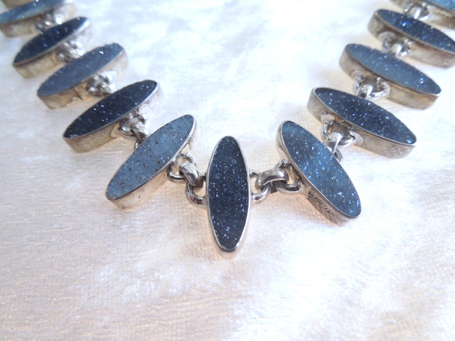 One of a Kind Sterling and Blue Druzy Designer Necklace