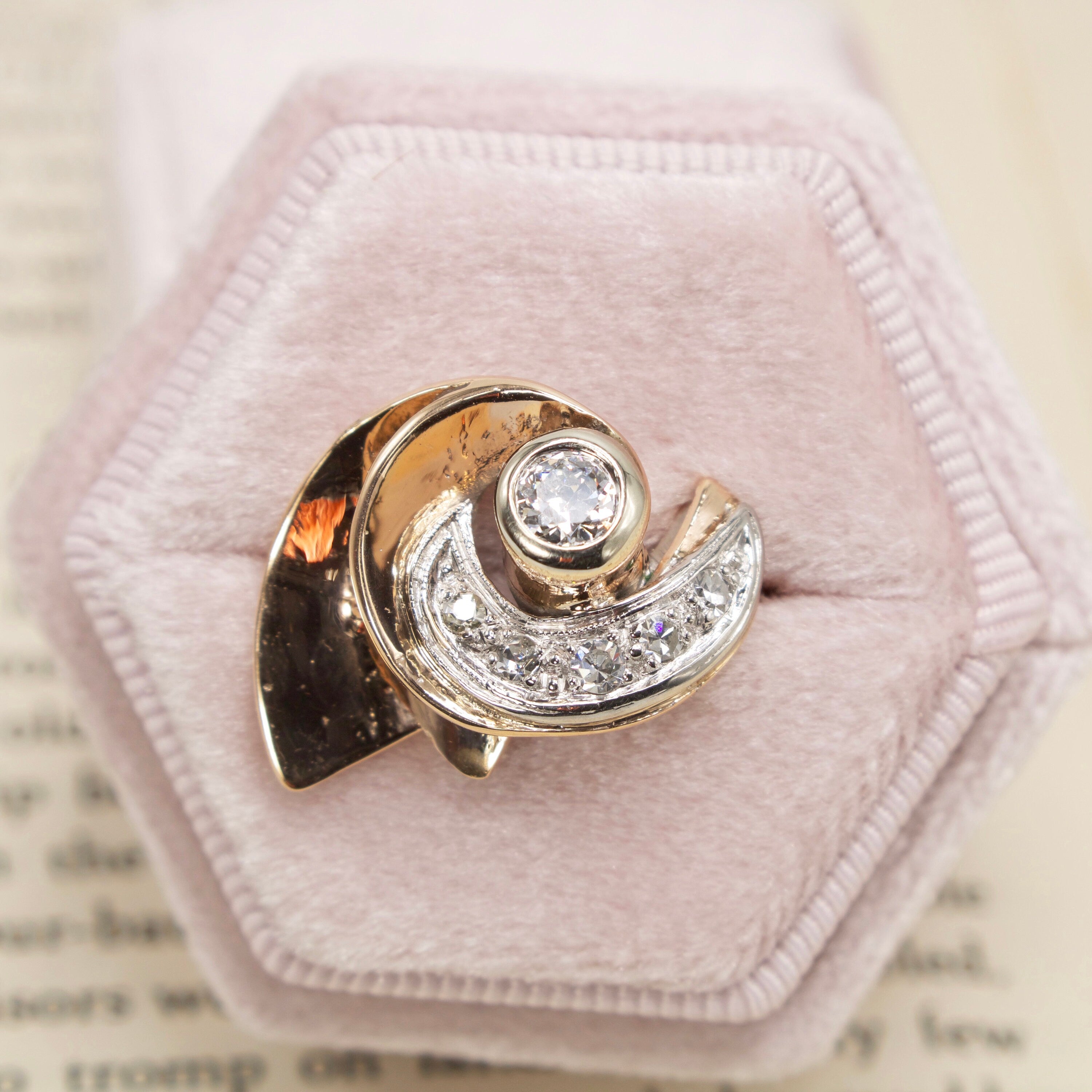 Estate 1940s Retro Diamond Fan Style Ring in 14K Rose Gold