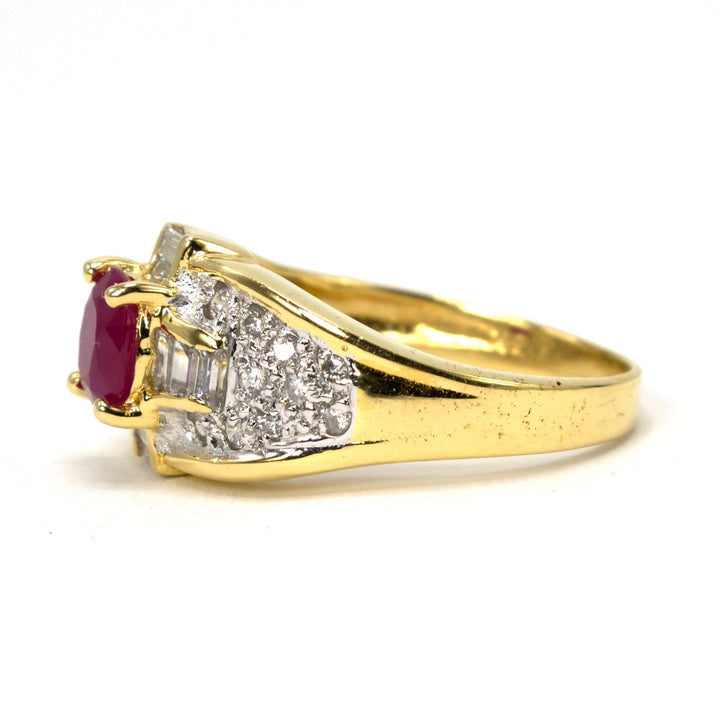 Oval Ruby and Accent Diamond Ring in 18K Yellow Gold