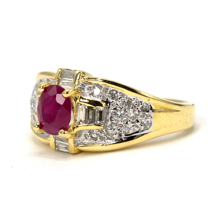 Oval Ruby and Accent Diamond Ring in 18K Yellow Gold