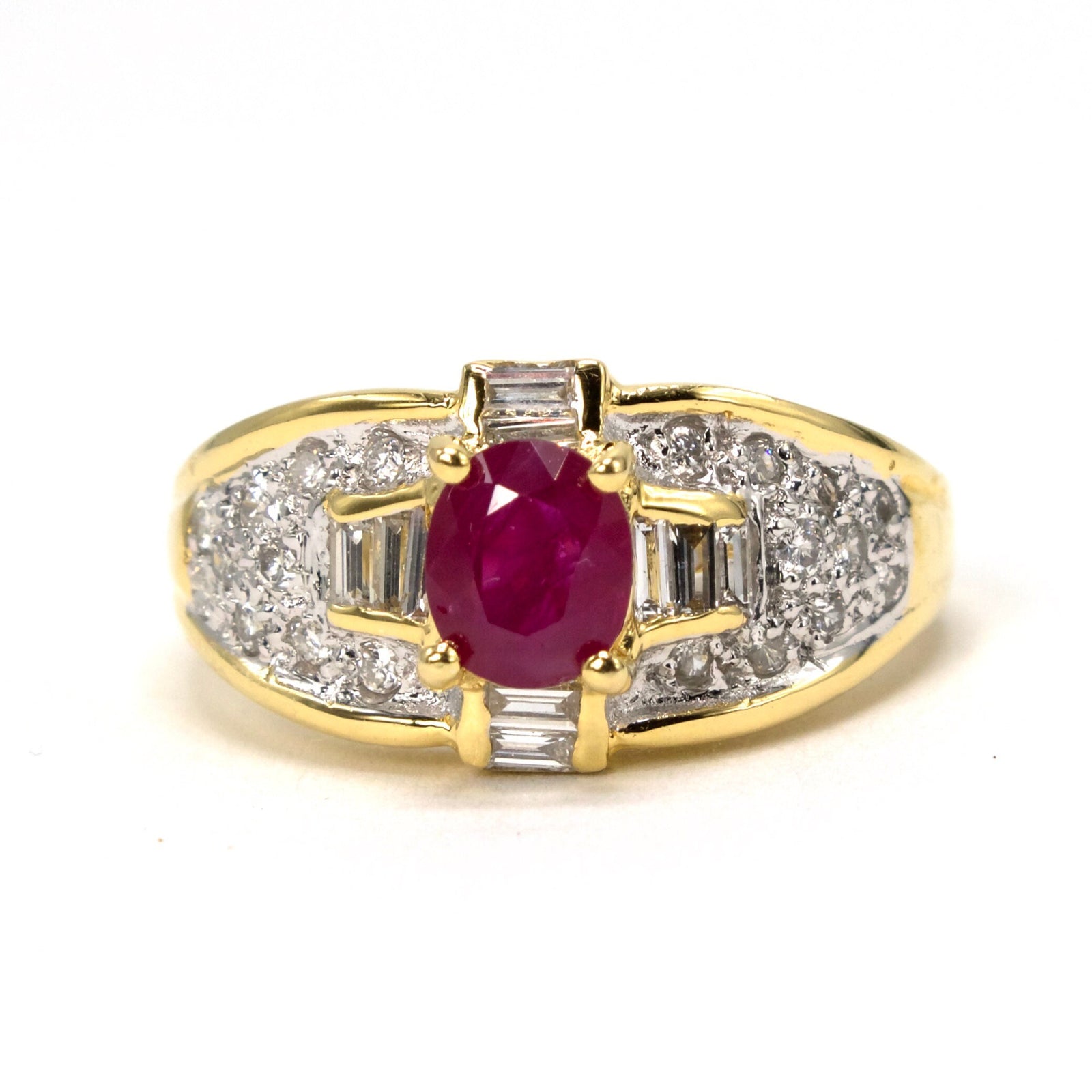 Oval Ruby and Accent Diamond Ring in 18K Yellow Gold