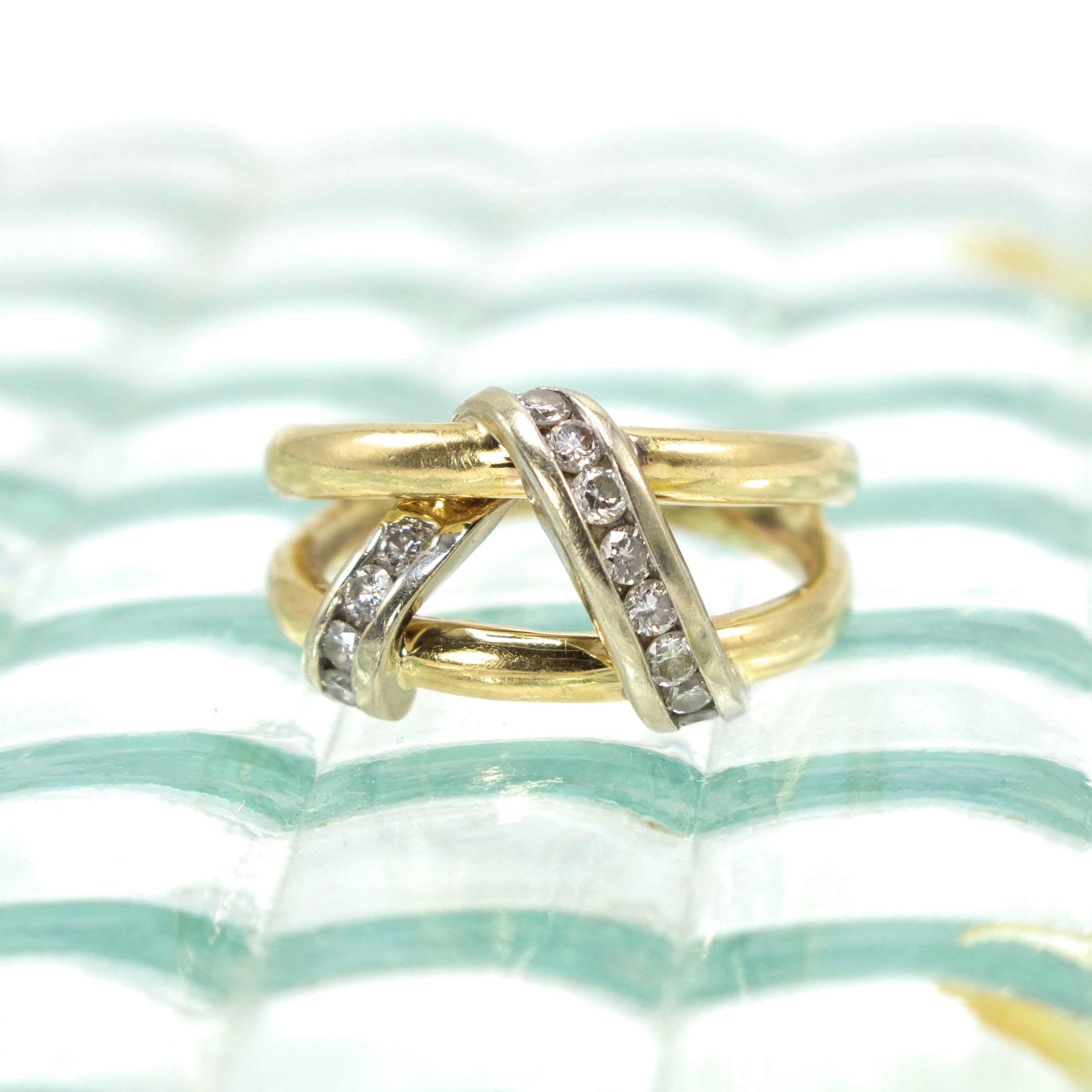 14K Gold and Diamond Crossover Ring