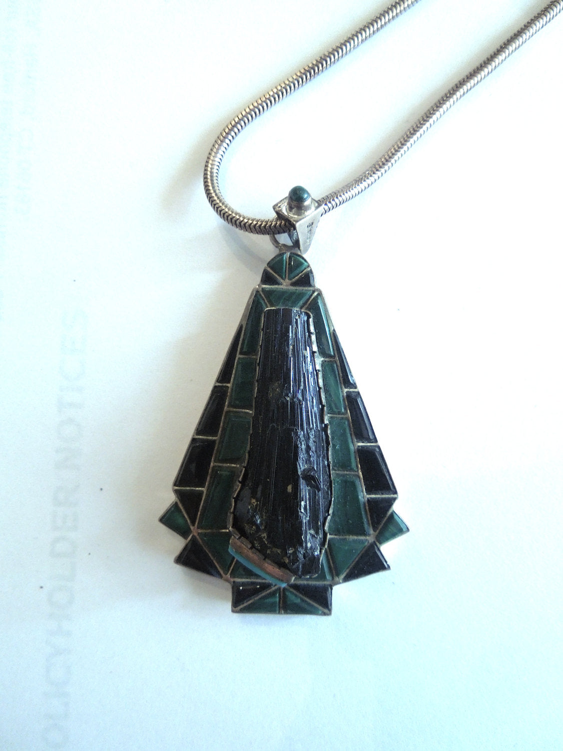 Onyx, Malachite, and Moldavite Sterling Silver Pendant