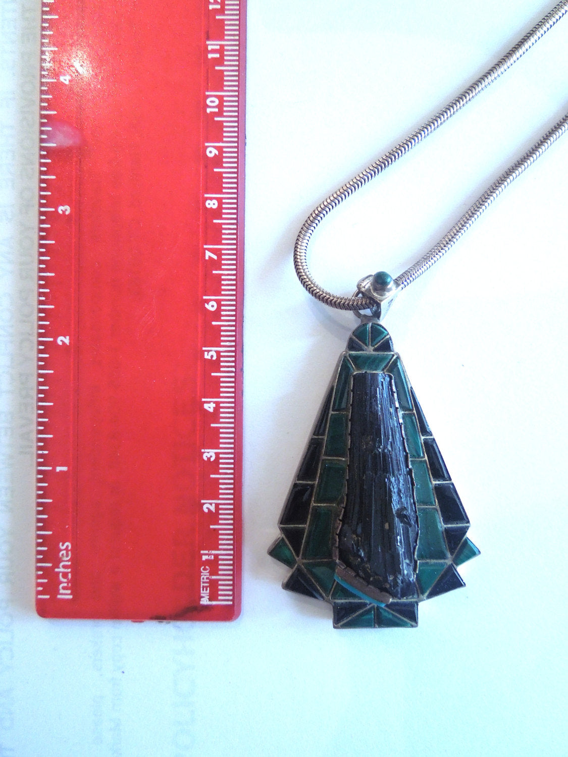 Onyx, Malachite, and Moldavite Sterling Silver Pendant