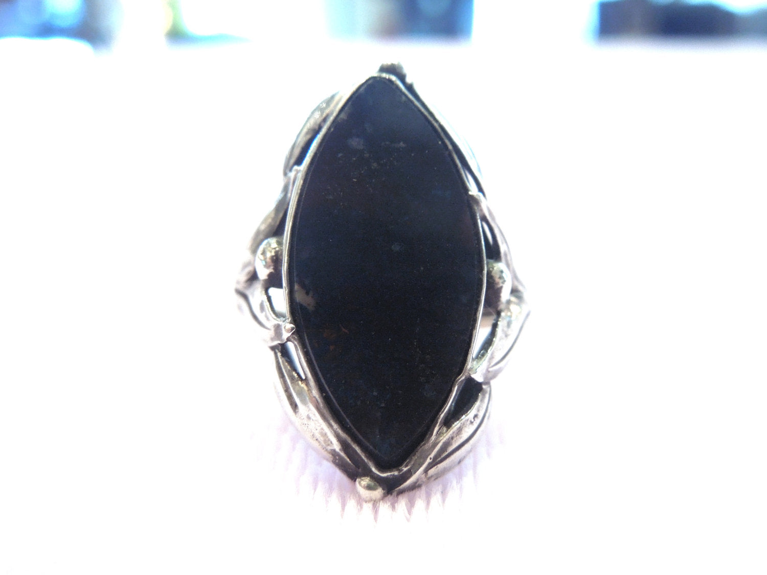 Marquise Cut Onyx and Sterling Silver Ring