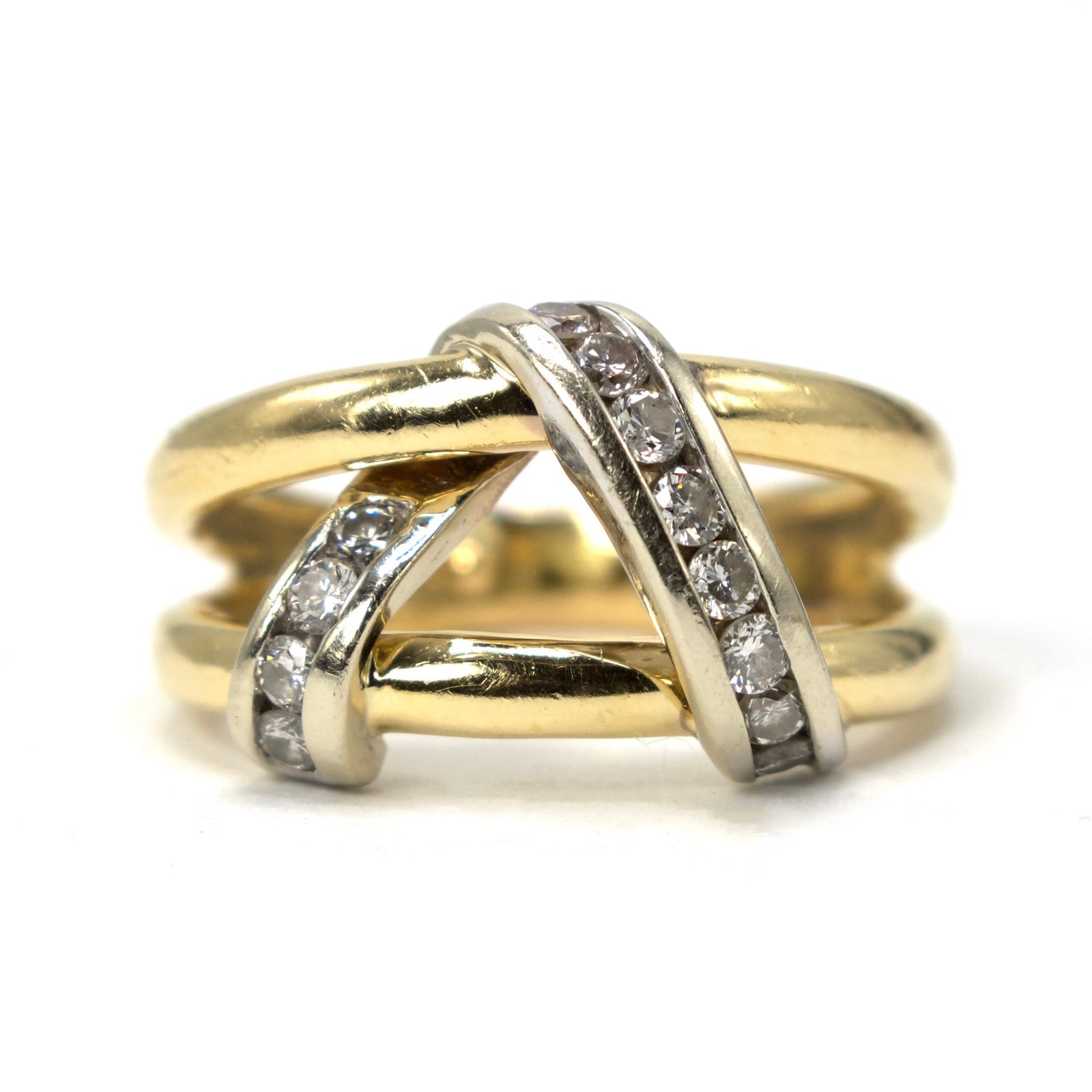 14K Gold and Diamond Crossover Ring