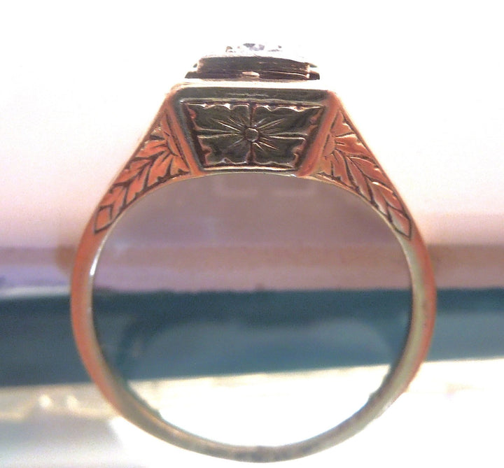 14K Yellow Gold and Platinum Diamond Filigree Engagement Ring