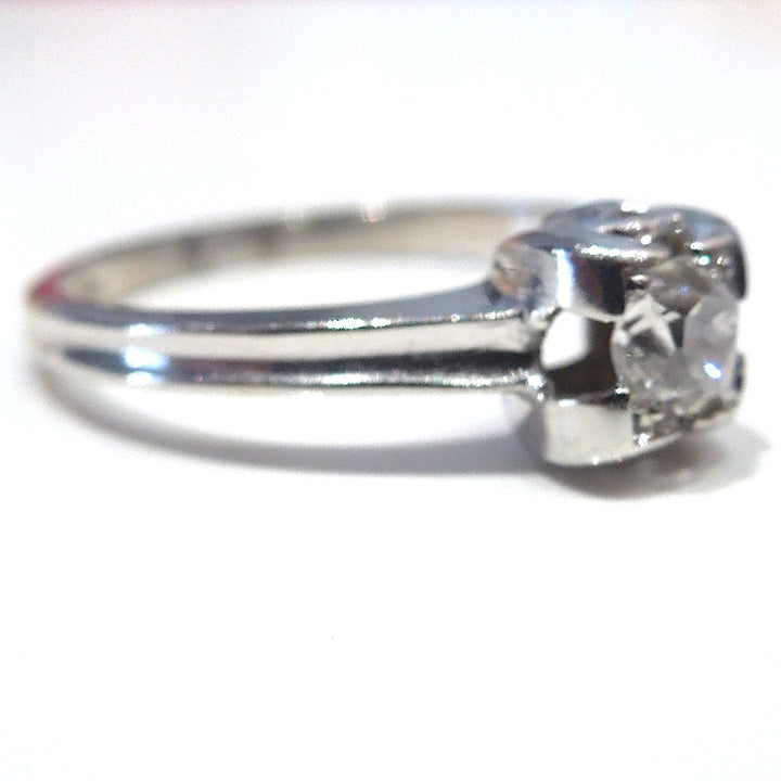 Vintage .25ct Old Mine Cut Diamond in White Gold Engagement Ring