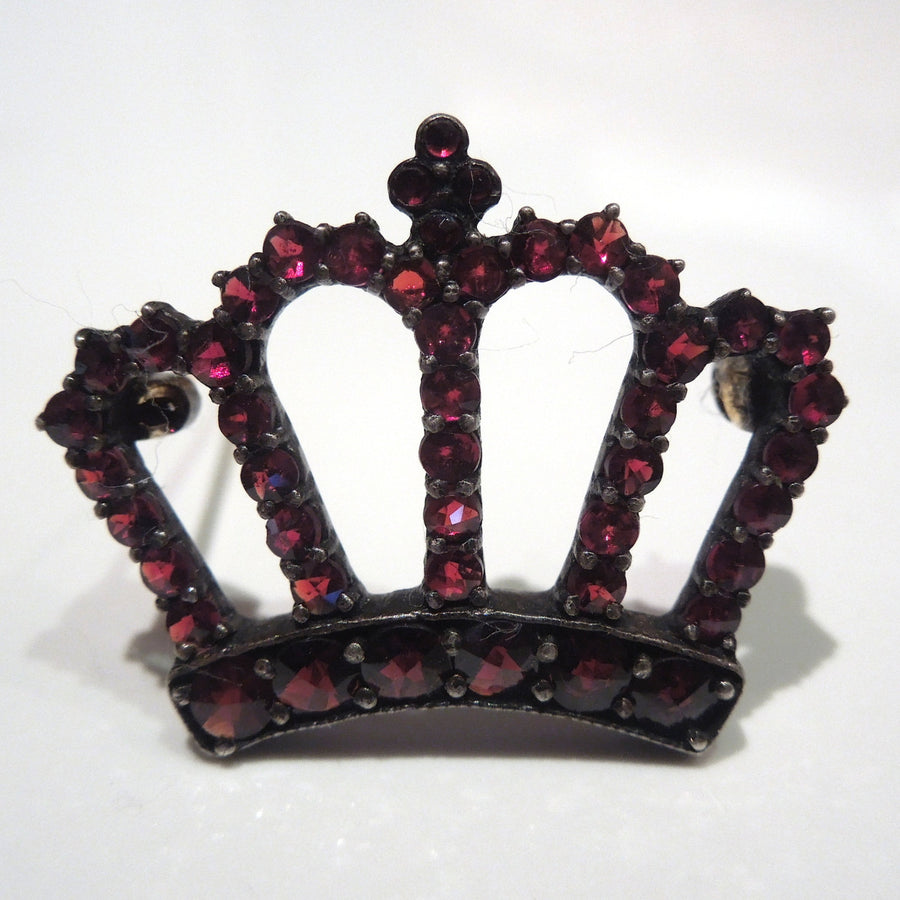 Victorian Bohemian Sterling and Gold Garnet Crown Pin