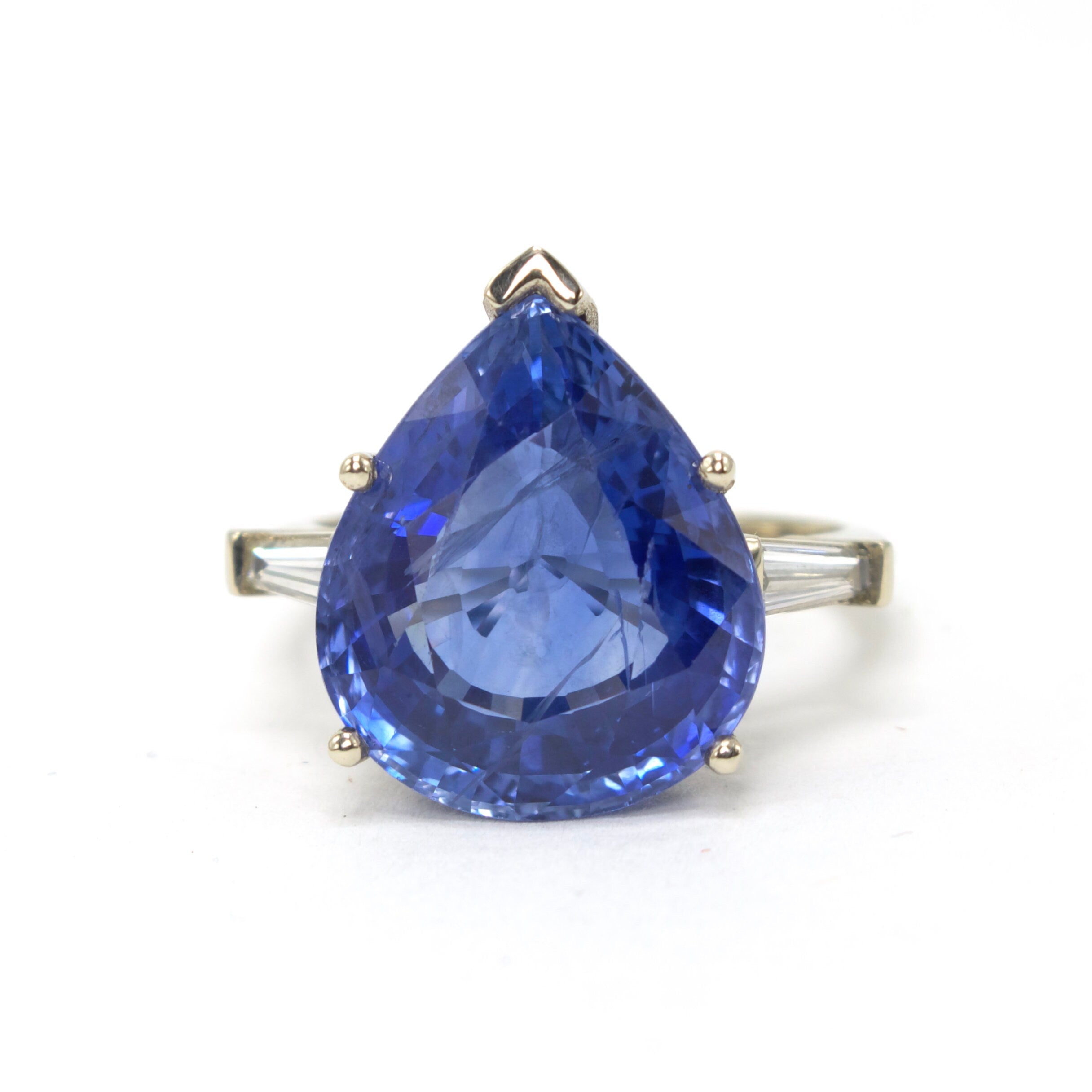 GIA Certified 12.7ct Sri Lankan Pear Blue Sapphire in White Gold with Baguettes