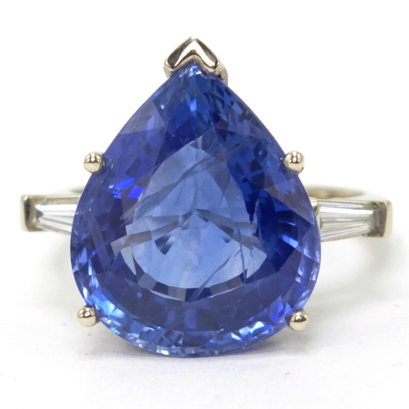 GIA Certified 12.7ct Sri Lankan Pear Blue Sapphire in White Gold with Baguettes